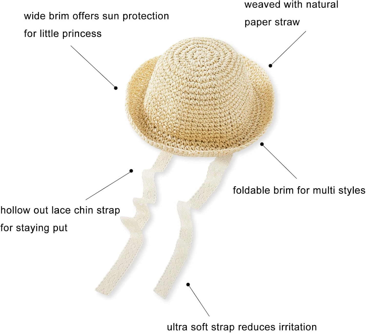 pureborn Baby Toddler Girls Straw Sun Hat Summer Beach Hat - Image 4