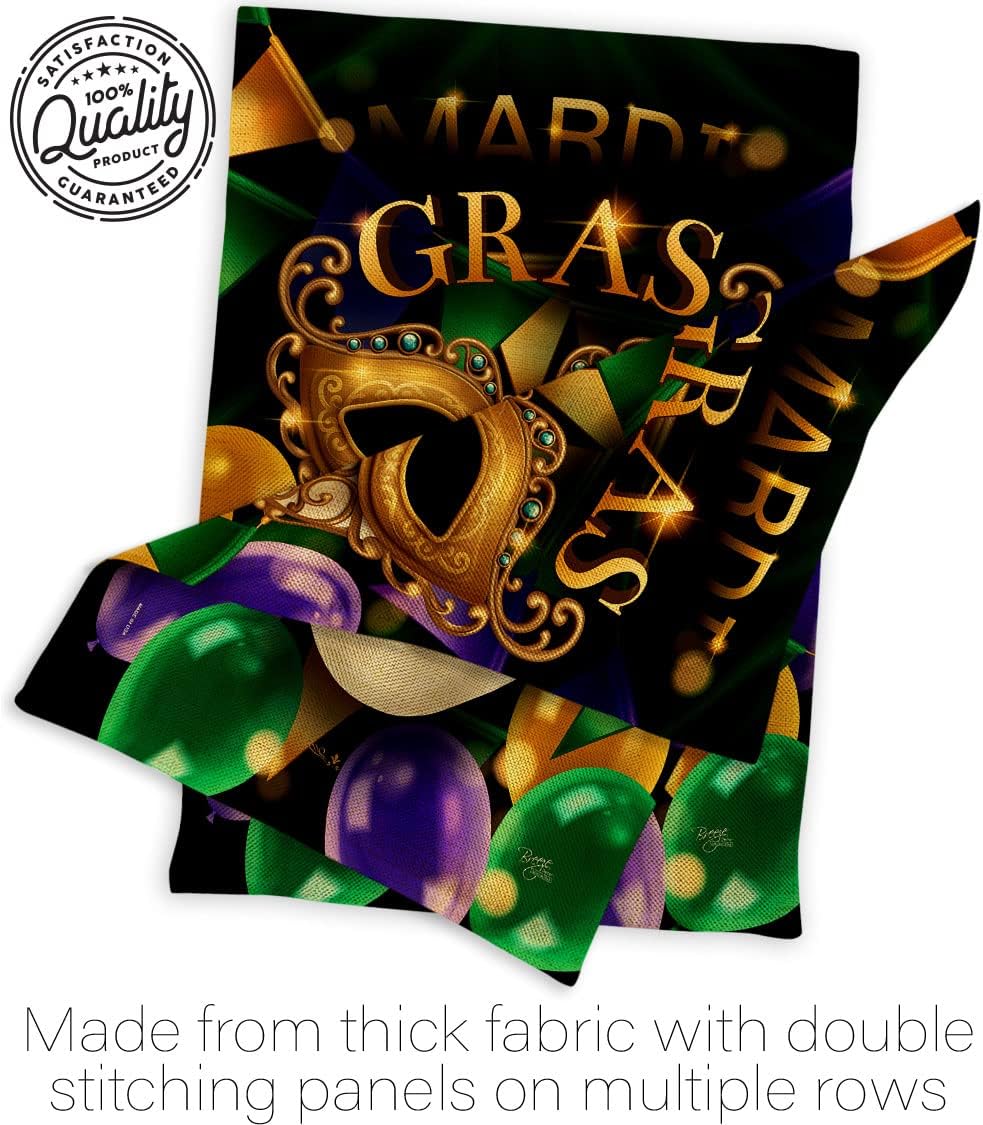 Breeze Decor Fat Tuesday Carnival House Flag 2 pcs Pack Springtime Mardi Gras Festival Masquerade Celebration Season Holiday French Decoration Banner Small Garden Yard Gift Double-Sided, Made in USA