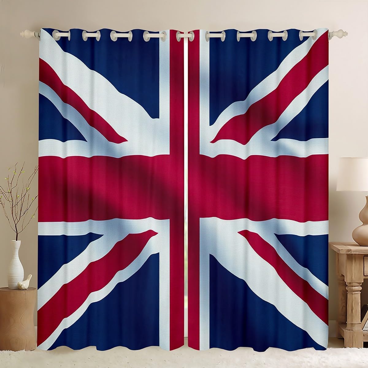 Erosebridal Union Jack Blackout Curtains, Retro United Kingdom Flag Curtains for Kids Boys Girls, Vintage London Insulated Curtains & Drapes, Red Blue England Window Curtains, 2 Panels, 42" W x 63" L