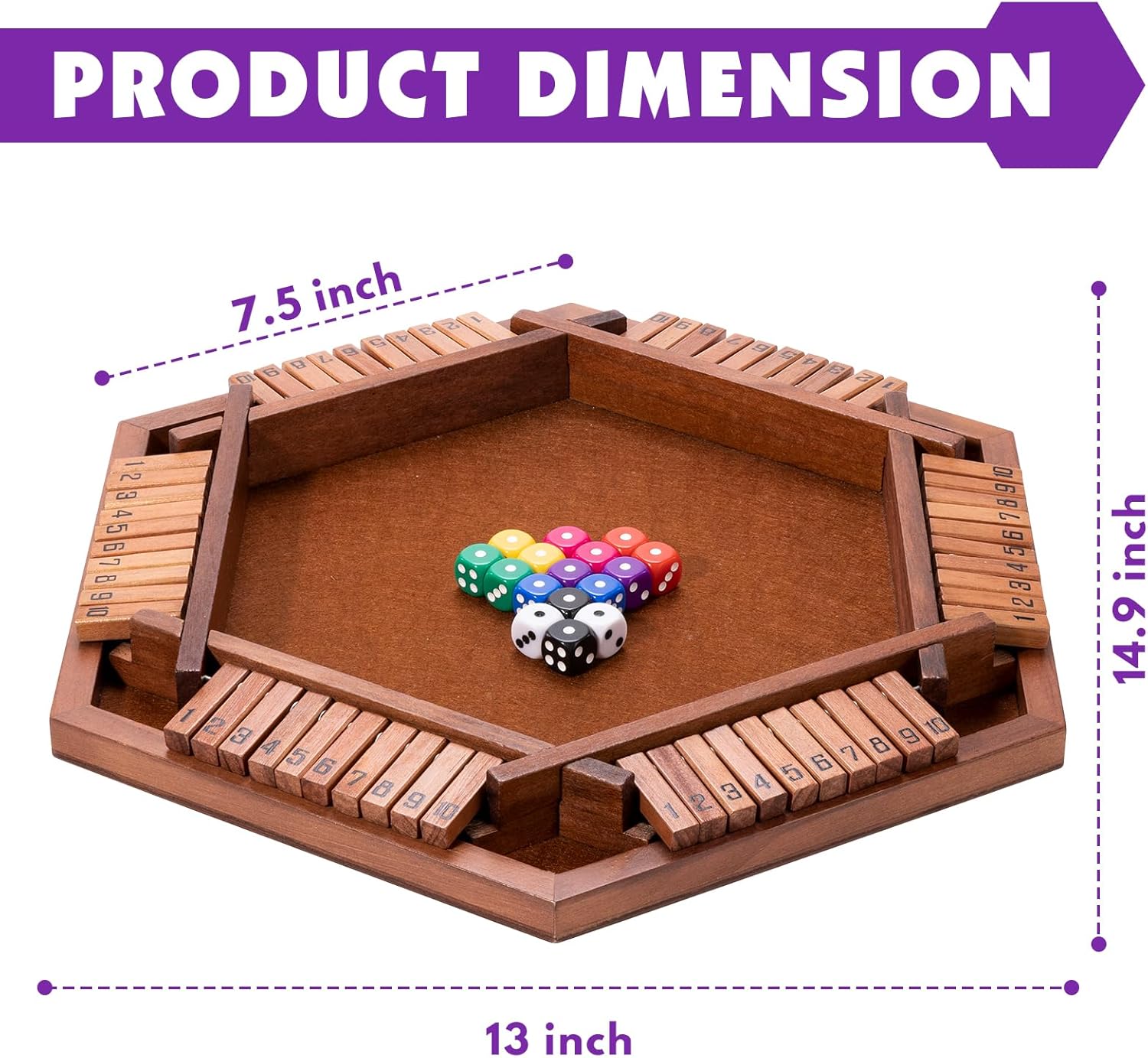 MNYUN Shut The Box Premium Wooden Dice Game - Handcrafted Board Game 2-6 Players, Educational Math Learning Games for Kids Adults, Classic Pub Games Family Party Gift Set
