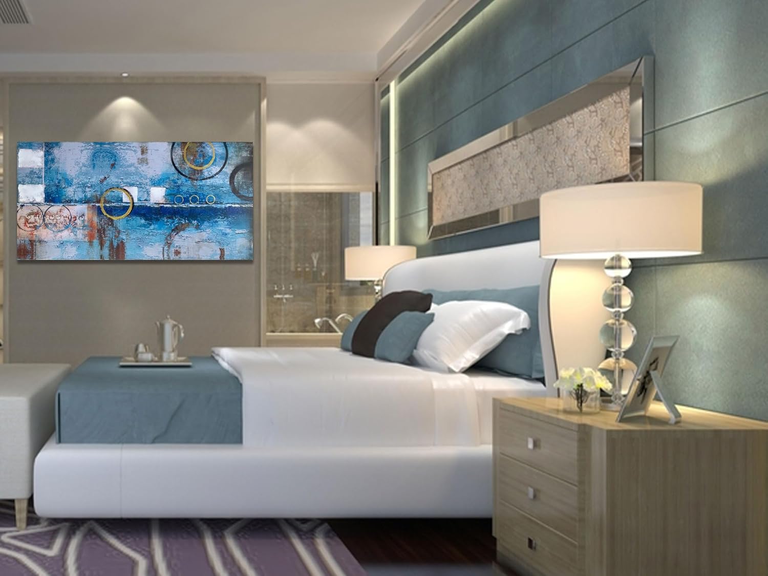 Ardemy Abstract Wall Art Geometric Blue Teal Painting Modern Artwork Gold Textured Picture for Living Room Bedroom Dinning Room Bathroom Home Office Wall Decor, Large Size Framed 40"x20" 40"x20" Painting 4