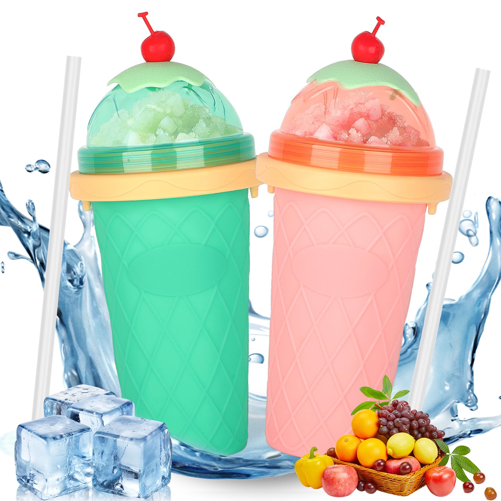 2 Pezzi Slushy Cup, Cuppa Frullato Congelato in Silicone con Cannuccia e Cucchiaio 2 in 1, Fai Da Te