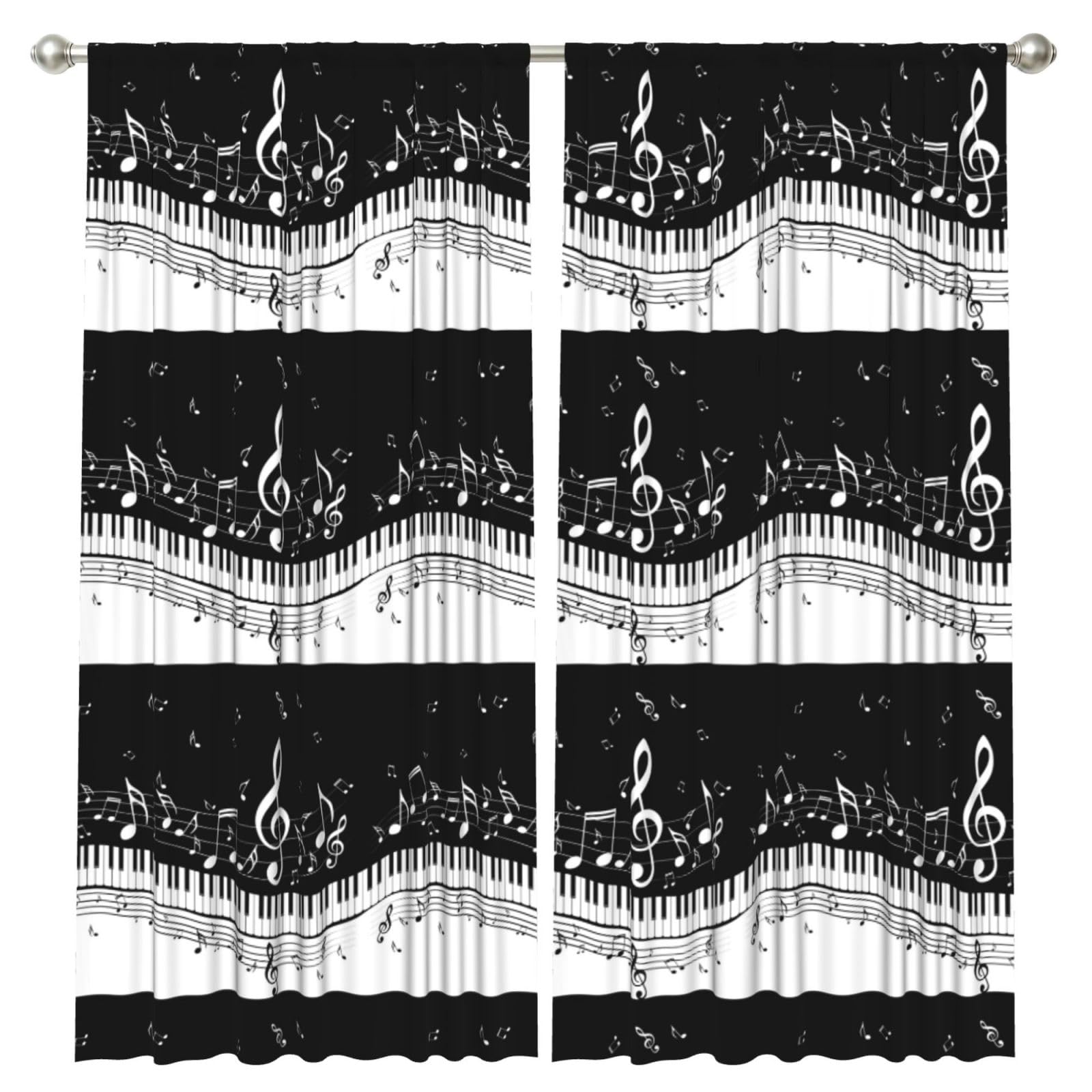InOmak Piano Key Notes, 2 Panels Window Curtains 52 x 84 Inch Blackout Curtains for Living Room Bedroom