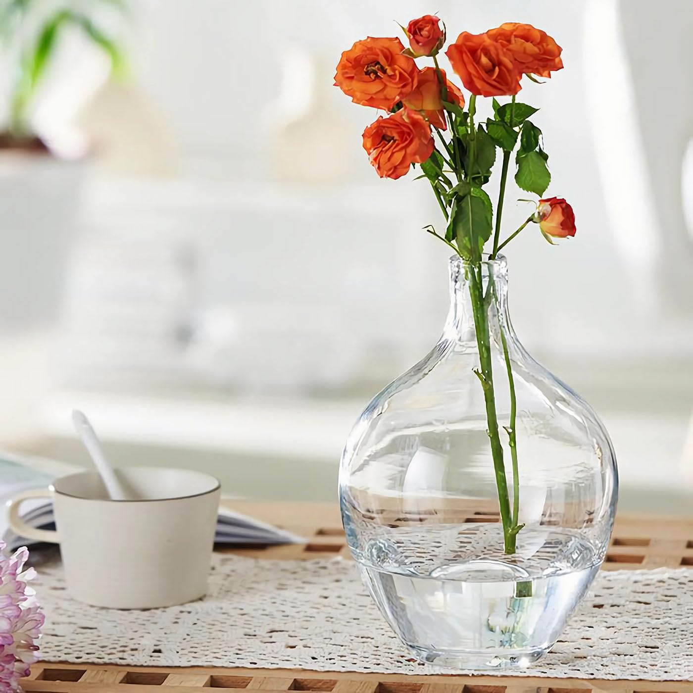 XIUWOUG Clear Vases for Flowers,Glass Bubble Vase for Home Decor,Clear Glass Flower Vase Centerpieces for Tables,Room Decor,Shelf Decor,Gift,Clear Small