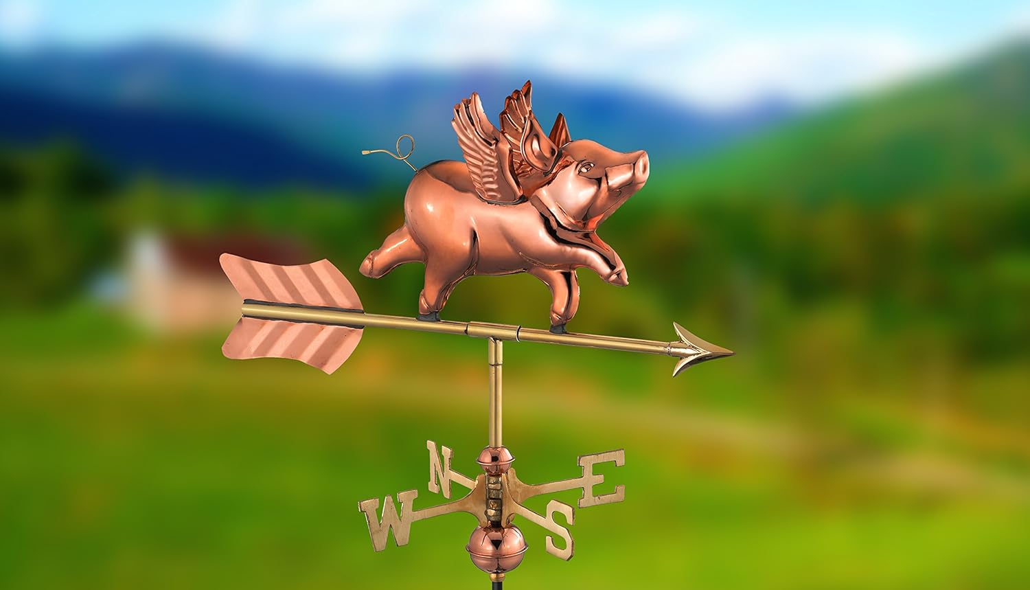 Good Directions 8840PR Flying Pig Cottage Weathervane, Polished Copper with Roof Mount