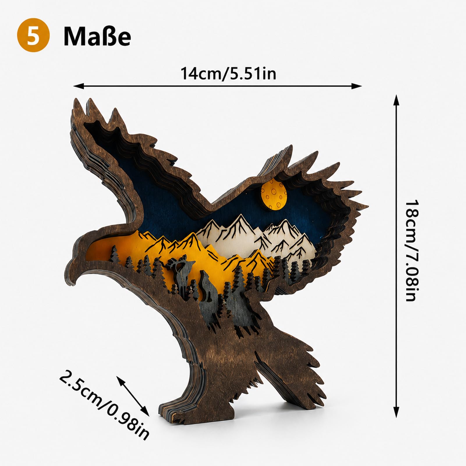 Drawelry 3D Madera Estatua de Animal Adornos Mano Tallada Escultura Bosque Animales Figura Artesanías Decoracion para Escritorio Hogar Sala Estar Oficina Deco Regalos Cumpleaños Navidad (Águila)