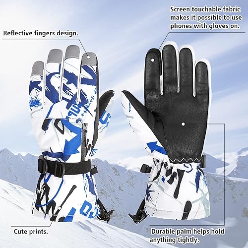 Miniatura 2 de American Trends Guantes de invierno impermeables con bolsillo con cremallera, guantes de esquí para la nieve para niños y niñas, guantes de