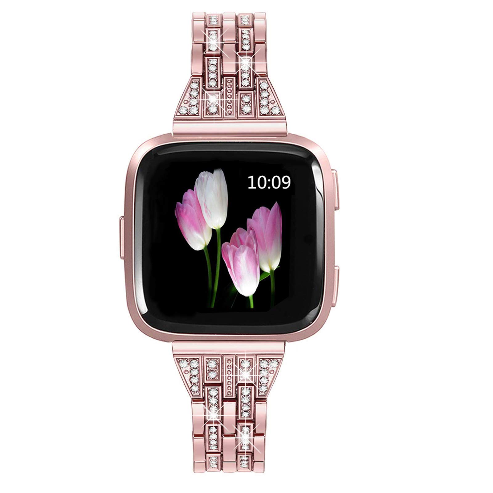 Mtozon Metal Bands Compatible with Fitbit Versa/Versa 2/Versa Lite, Replacement Metal Rhinestone Bling Bracelet Wristband for Women, Silver Rose Gold Black