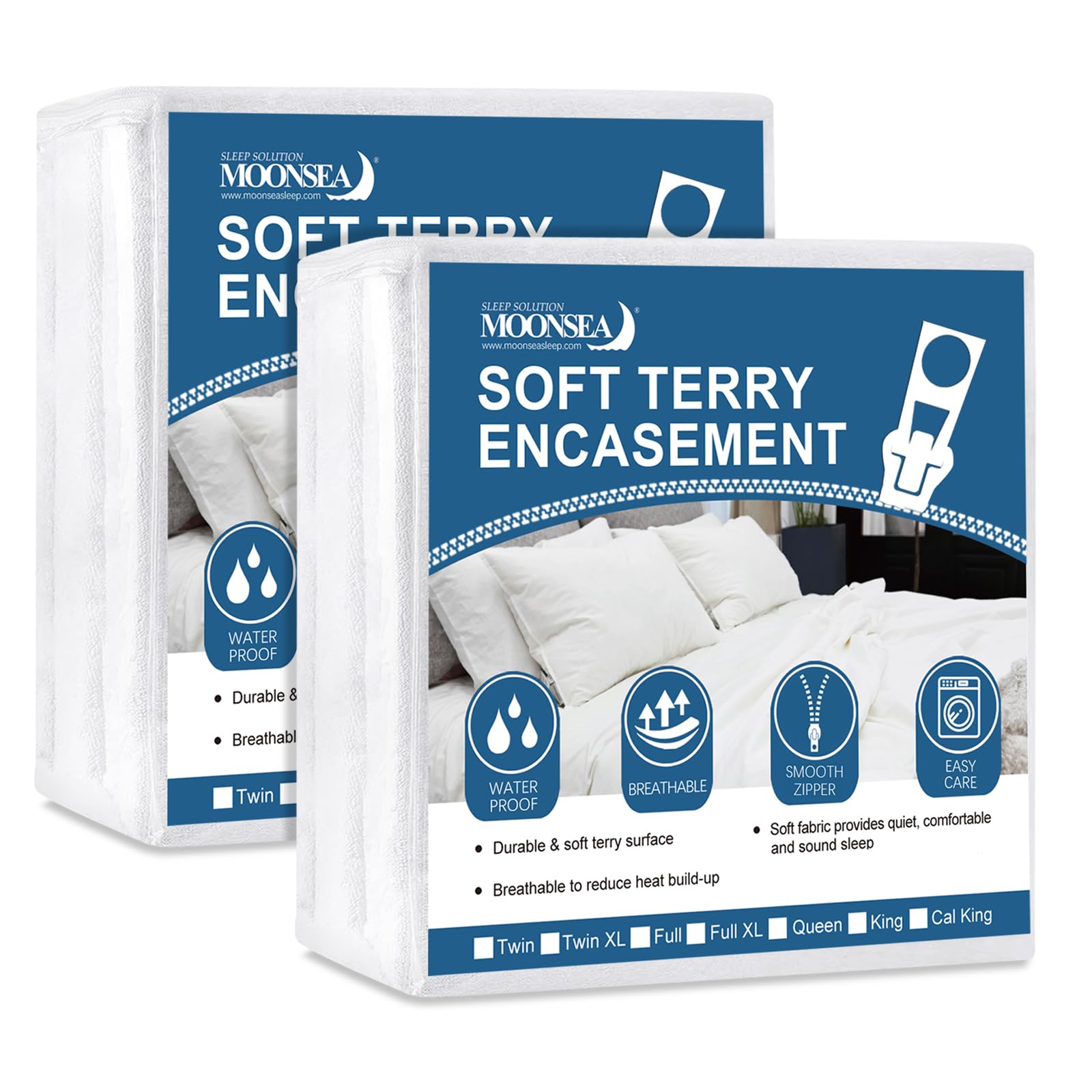 Photo 1 of 2 Pack Twin Size Mattress Protector Zippered with Ultra Soft Terry Surface, 6-Side Waterproof Mattress Encasement, Durable Zipper, Noiseless, for Standard Twin Size Mattress 39'' X 75''