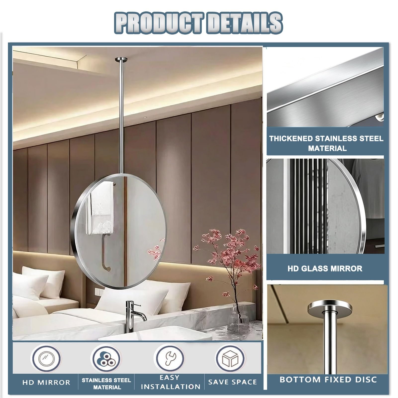 Specchio decorativo da parete per bagno, specchio da appendere al soffitto