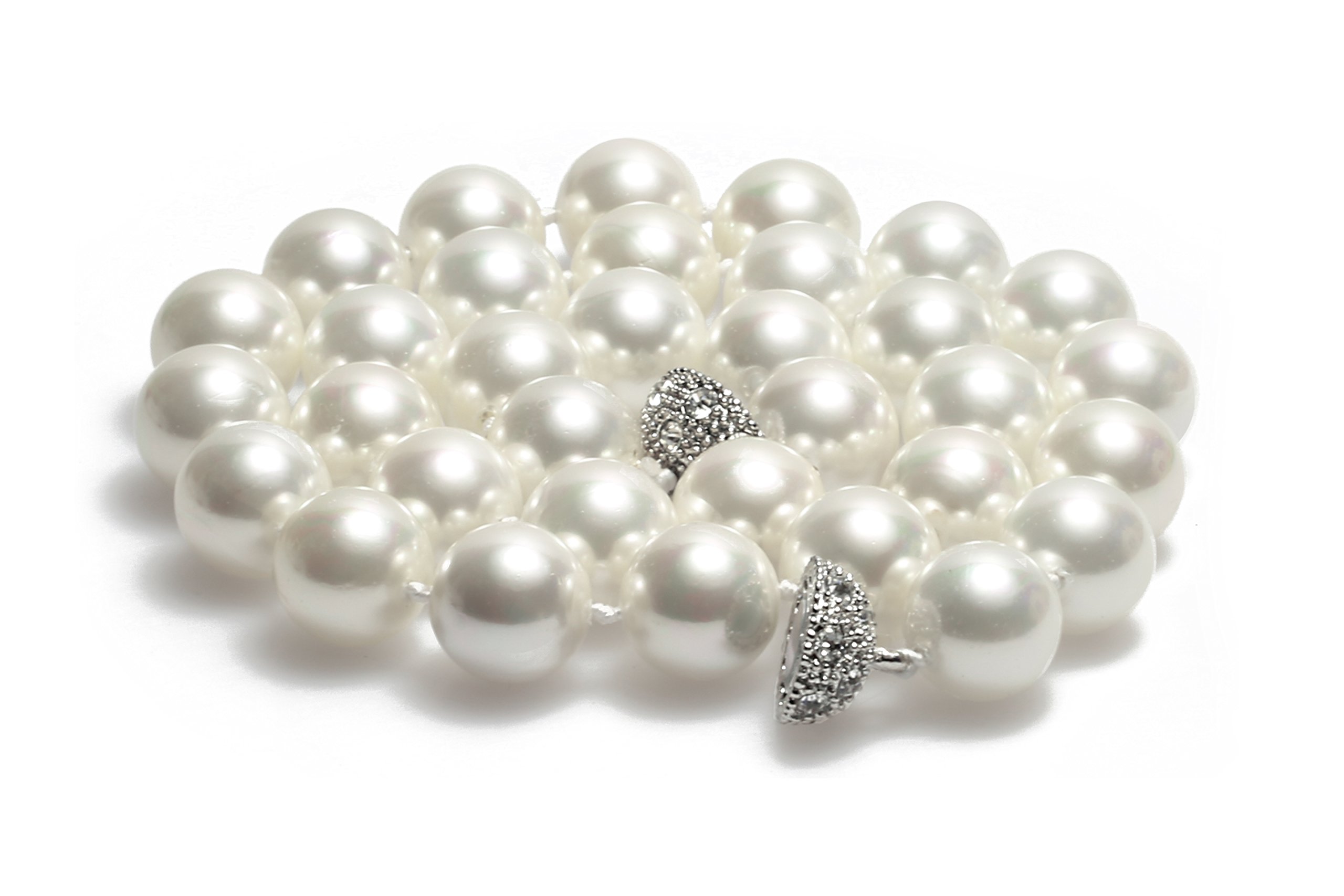 Perlenkette für Damen Magnetverschluß - mit weißen runden Perlen - Elegante Kette mit Muschelkernperlen für jeden Anlass - die Halskette - Choker Pearl Necklace für Frauen