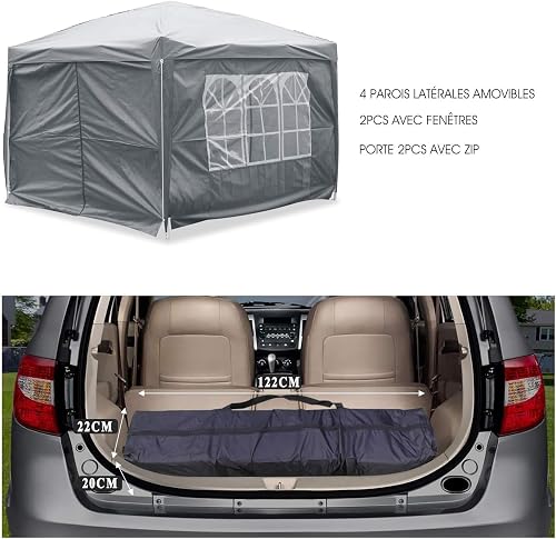 ISE - 3 x 3 m Garden Gazebo Tent Reception Pavilion Aluminium Foldable, Sturdy, Waterproof with 4 Side Walls for Gardens, Parties, Camping, Festivals, Beer, UV50 + - 9