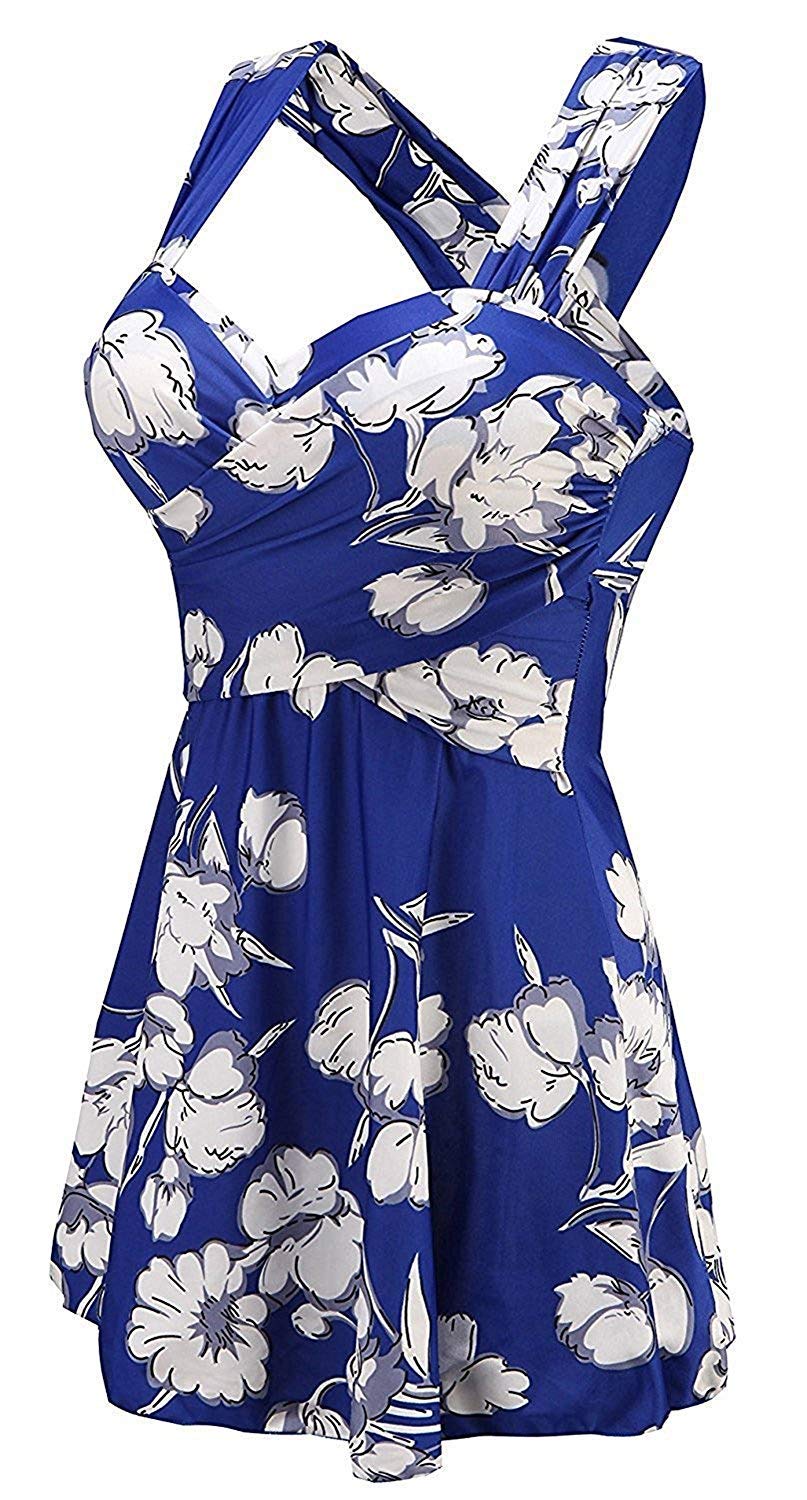 Christmas Gifts Sexy Women Vintage Shaping Body Floral Swimwear Plus Size Bathing Suit for Women,Large,Deepblue