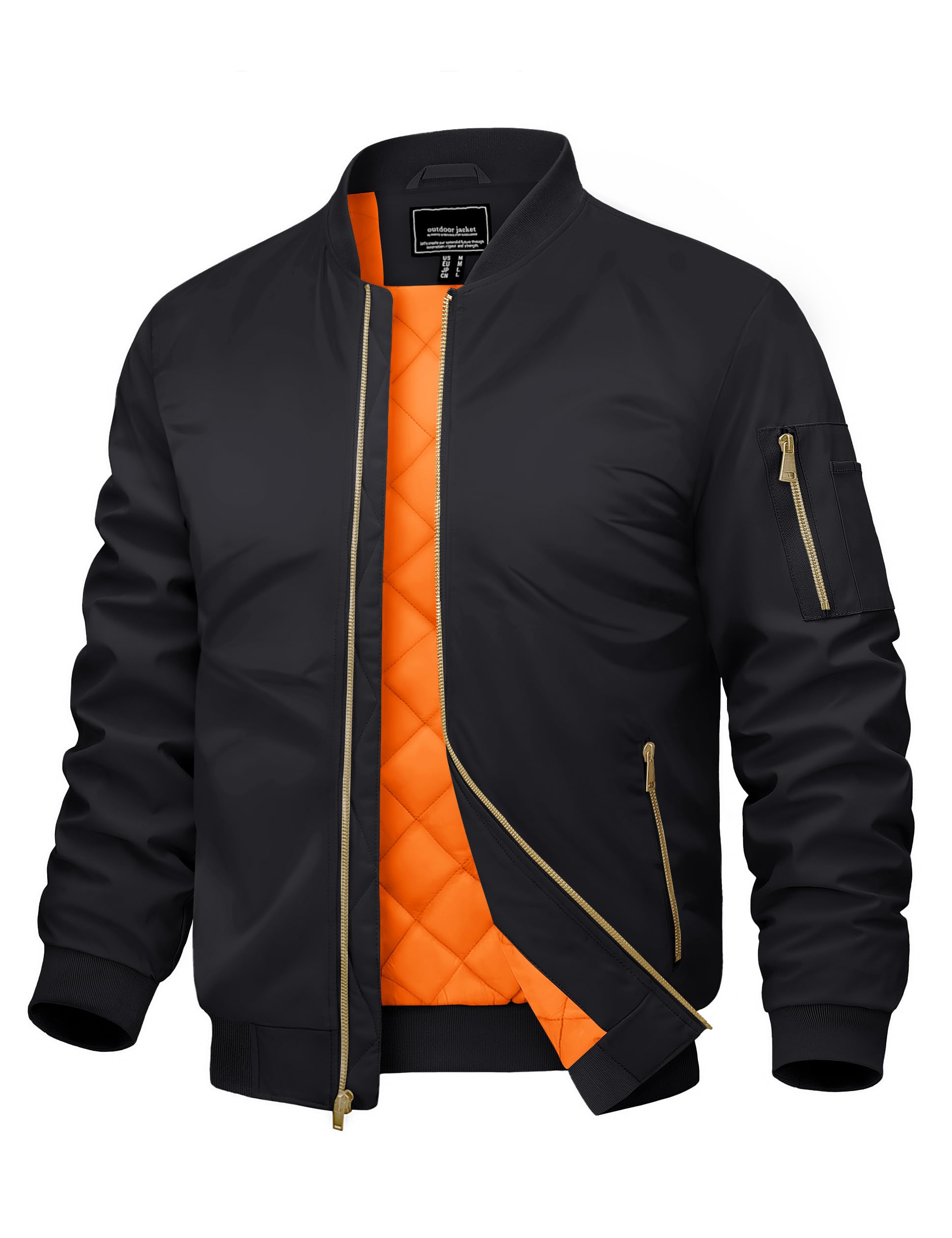 CRYSULLY Mens Jacket Padded Jackets for Men Full Zip Windbreakers Casual Warm Bomber Jacket Fall Winter Outwear Coats