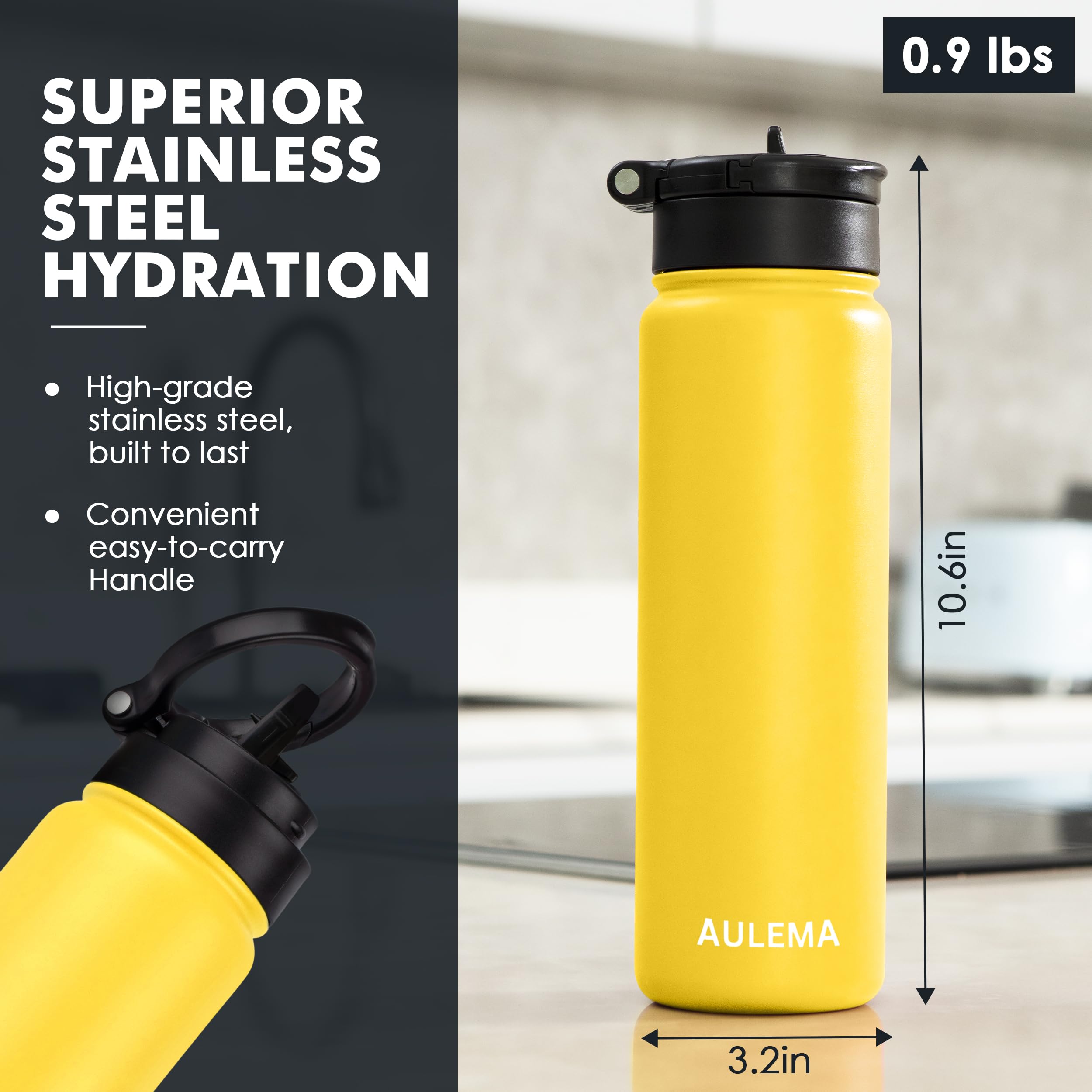 Borraccia termica in acciaio inox, a doppia parete, da 680,4 g, mantiene le bevande fredde per 24 ore e calde per 12 ore, a prova di perdite, coperchio pieghevole con cannuccia, lavabile in