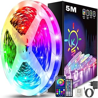 Keepsmile LED Strip 5M RGB, Bluetooth LED Streifen mit APP & Fernbedienung, Musik Sync, Dimmbar Farbwechsel Lichtband, Selbstklebend LED Beleuchtung für Zimmer, Schlafzimmer, Gaming, Party & Deko