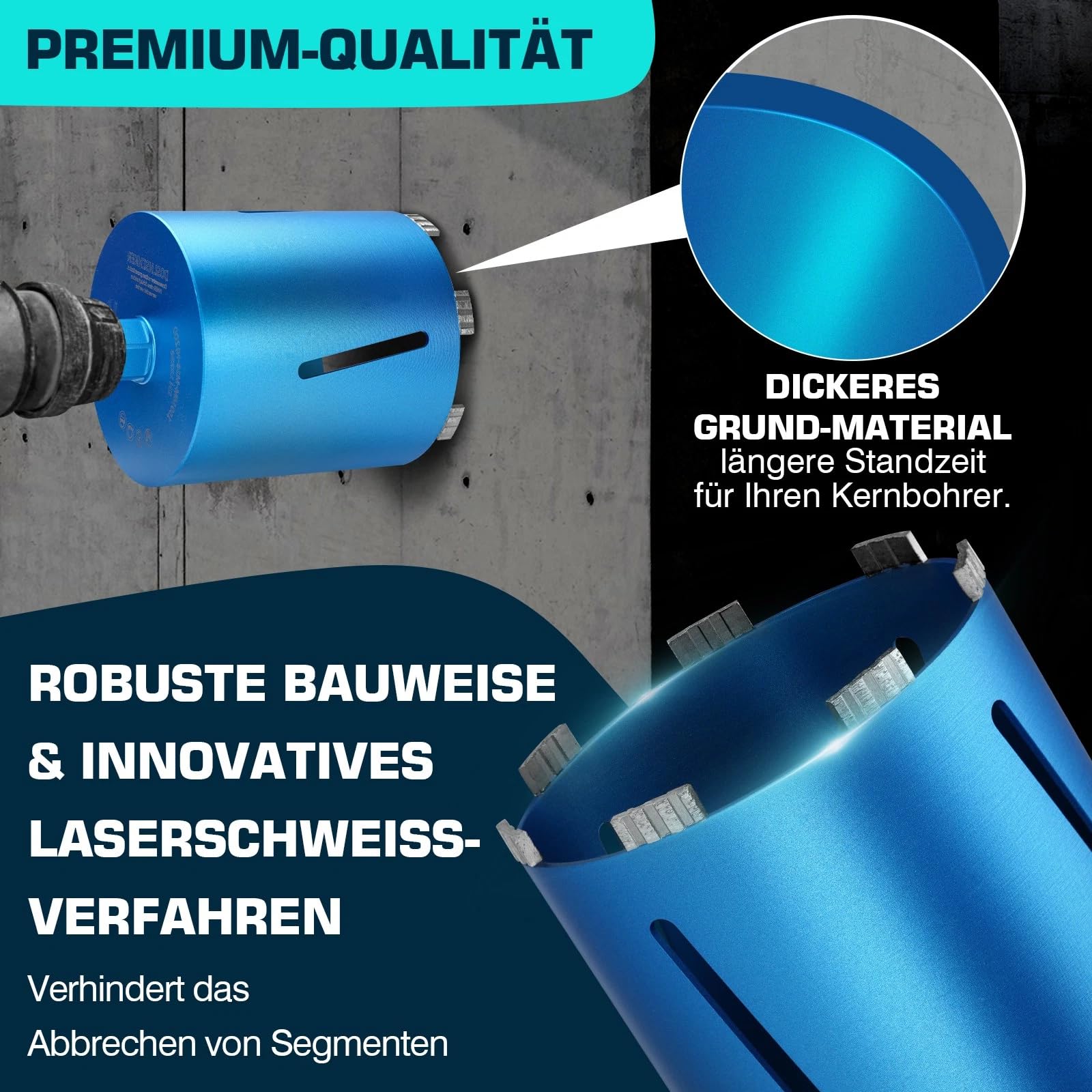 M22 diamentowe wiertło rdzeniowe do wiertarki rdzeniowej z turbo, w zestawie SDS-Max, Ø 162 mm, długość całkowita 200 mm, wiertło do puszek na mokro i na sucho wiertło do puszek diamentowe koronka