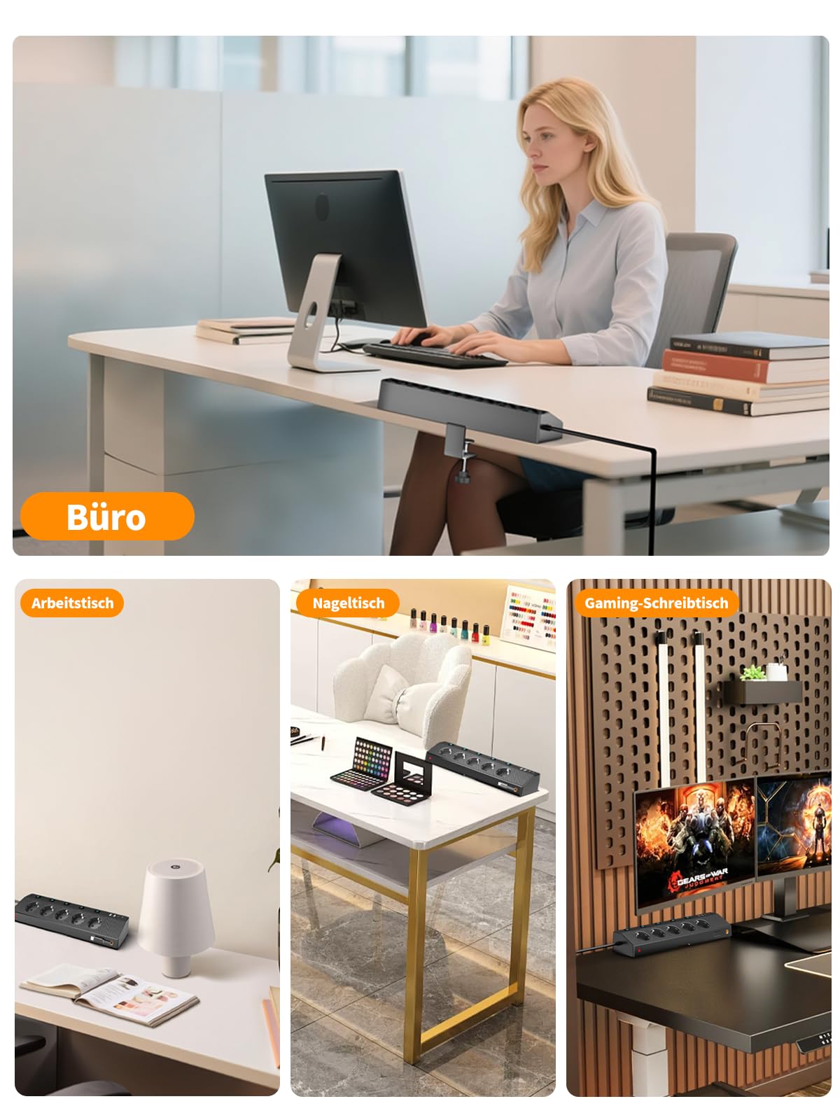 Ciabatta Multipresa con USB 30W, Scrivania Elettrica con 5 Prese, Multipresa Protezione Sovratensione con Interruttori Indipendenti e Prolunga Elettrica 2 Metri, 4000W Presa, Nero