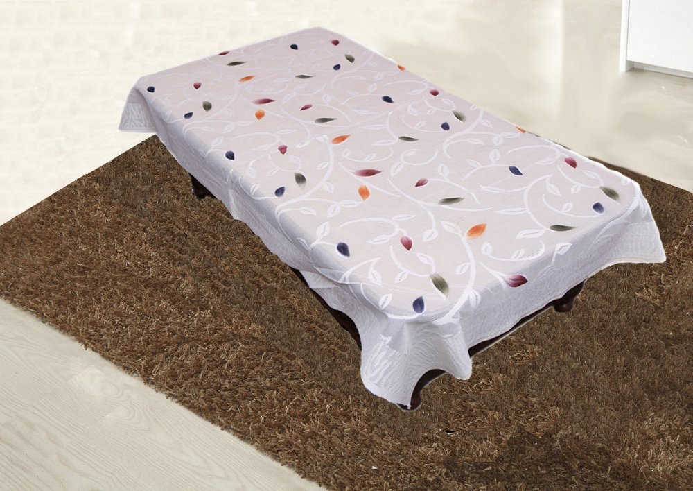 Kuber Industries Floral Cotton 4 Seater Centre Table Cover - Cream