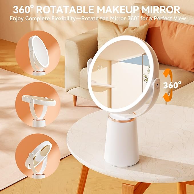 Espejo de maquillaje con luces, doble cara 30X/1X, recargable 2000 mAh miniatura 9