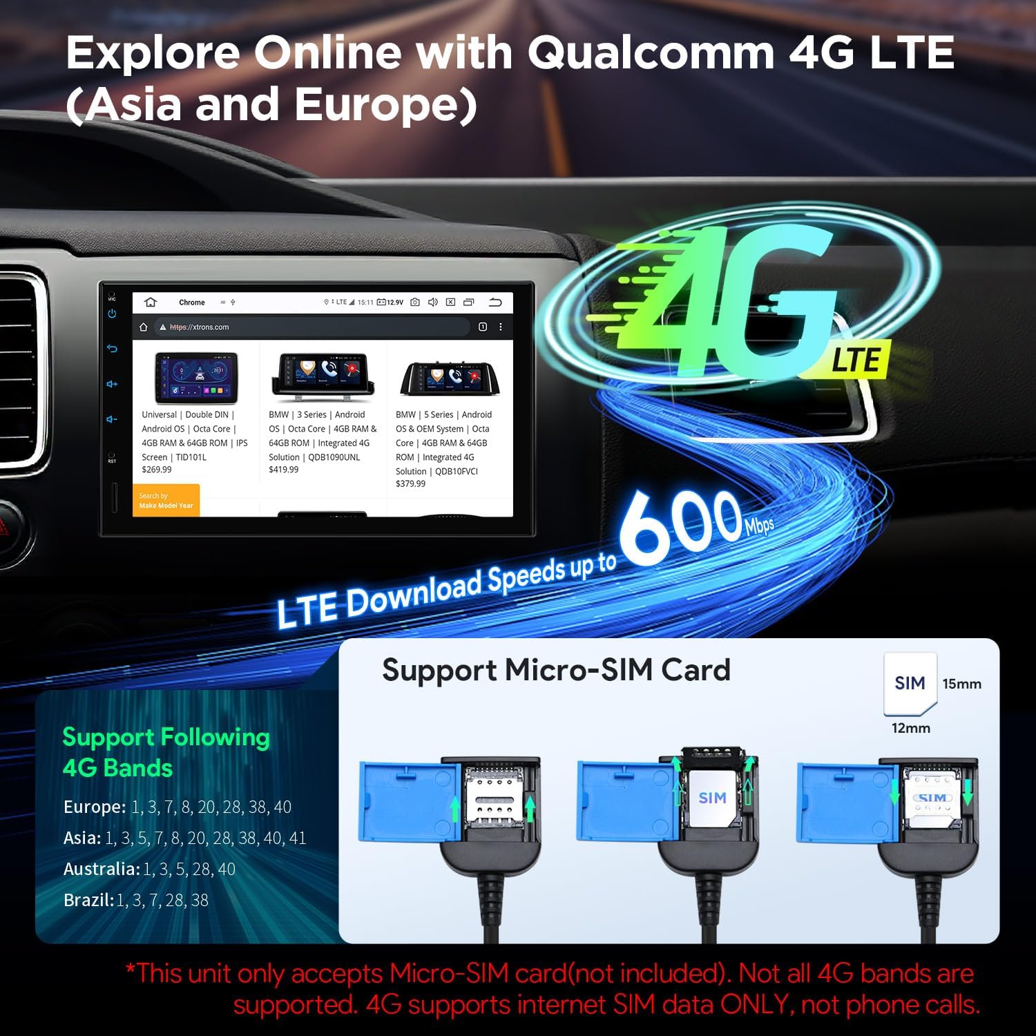 XTRONS Car Radio 4G LTE Connectivity