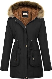 GRACE KARIN Women's Hooded Fleece Parka Winter Coat - Military Style Long Anorak with Faux Fur Trim & Adjustable Waist