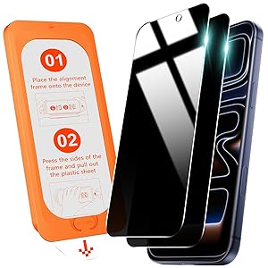 OMOTON Privacy Screen Protector for iPhone 17 Pro [Auto-Dust Removal], Tempered Glass with 9H+ Hardness & 12FT Military Grade Shatterproof, 100% Anti-Spy, Full Coverage Protection, 2 Pack
