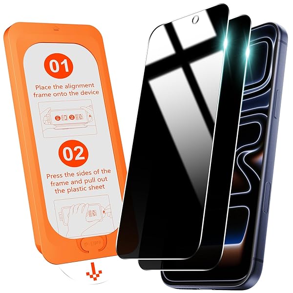 OMOTON Privacy Screen Protector for iPhone 17 Pro [Auto-Dust Removal], Tempered Glass with 9H+ Hardness & 12FT Military Grade Shatterproof, 100% Anti-Spy, Full Coverage Protection, 2 Pack