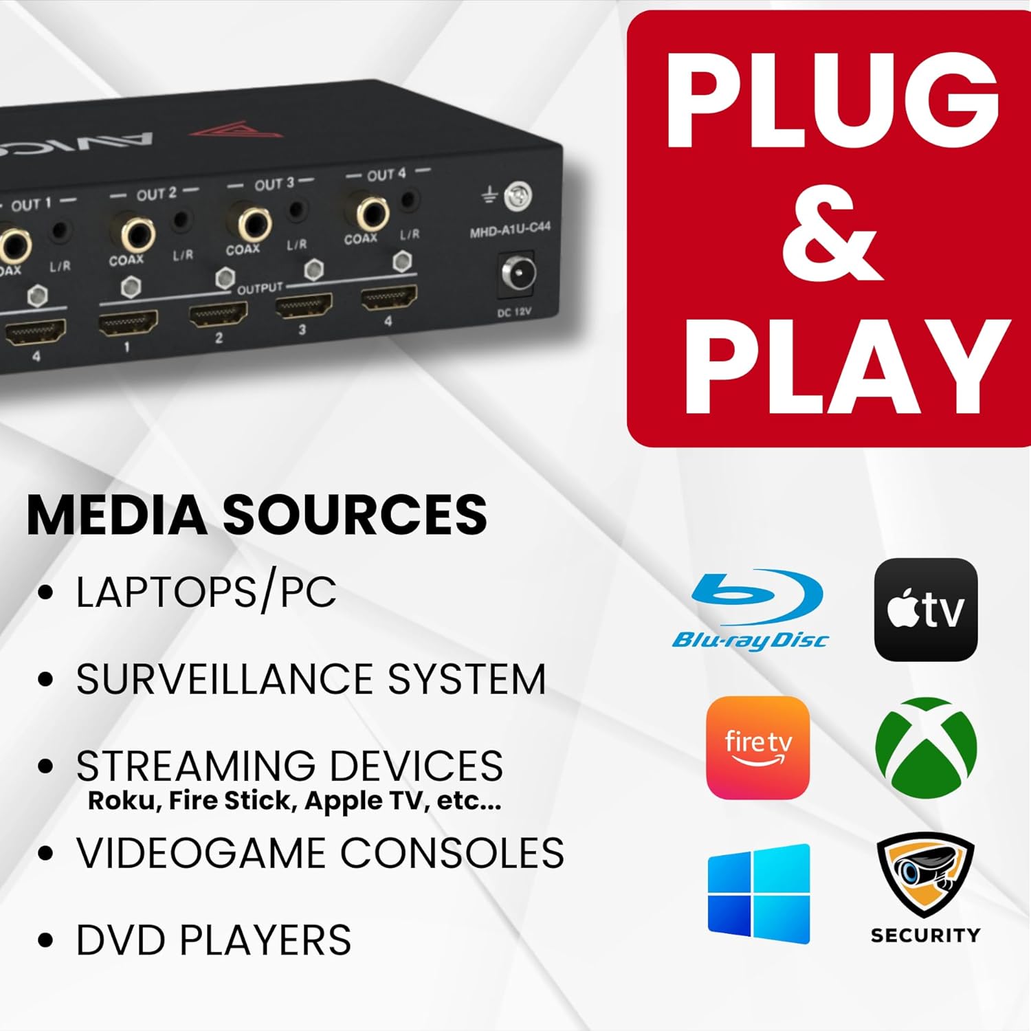 Avico 4x4 Video Matrix HDMI 2.0 | 4K60hz & 1080P Together | ARC | HDR | Dolby Vision | Downscaler | Web GUI | Switcher | Splitter | Home Assistant