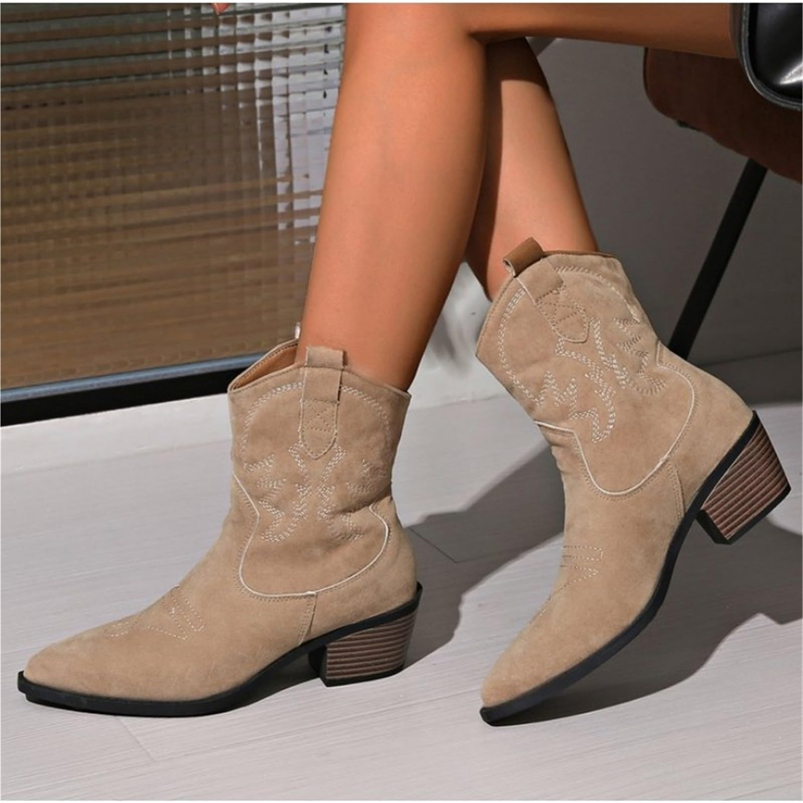 Stivali Alti Fino al Ginocchio da Donna Gladiatore, Moda, Ricamo, Scarpe con Tacco Alto e Spesso, Stivaletti Lunghi da Esterno da Donna per Festa a Tema Concerto Country(Style 1,38)