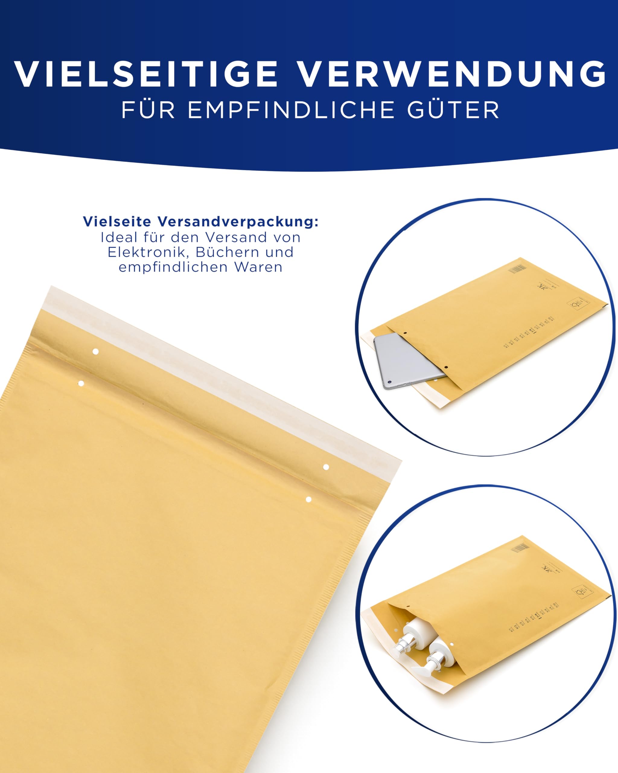 KK Verpackungen 300x Luftpolster-Versandtaschen F6 F/6 240 x 350 mm (Außenmaß) in Braun | Luftpolsterumschläge Luftpolstertaschen selbstklebend für DIN A4+