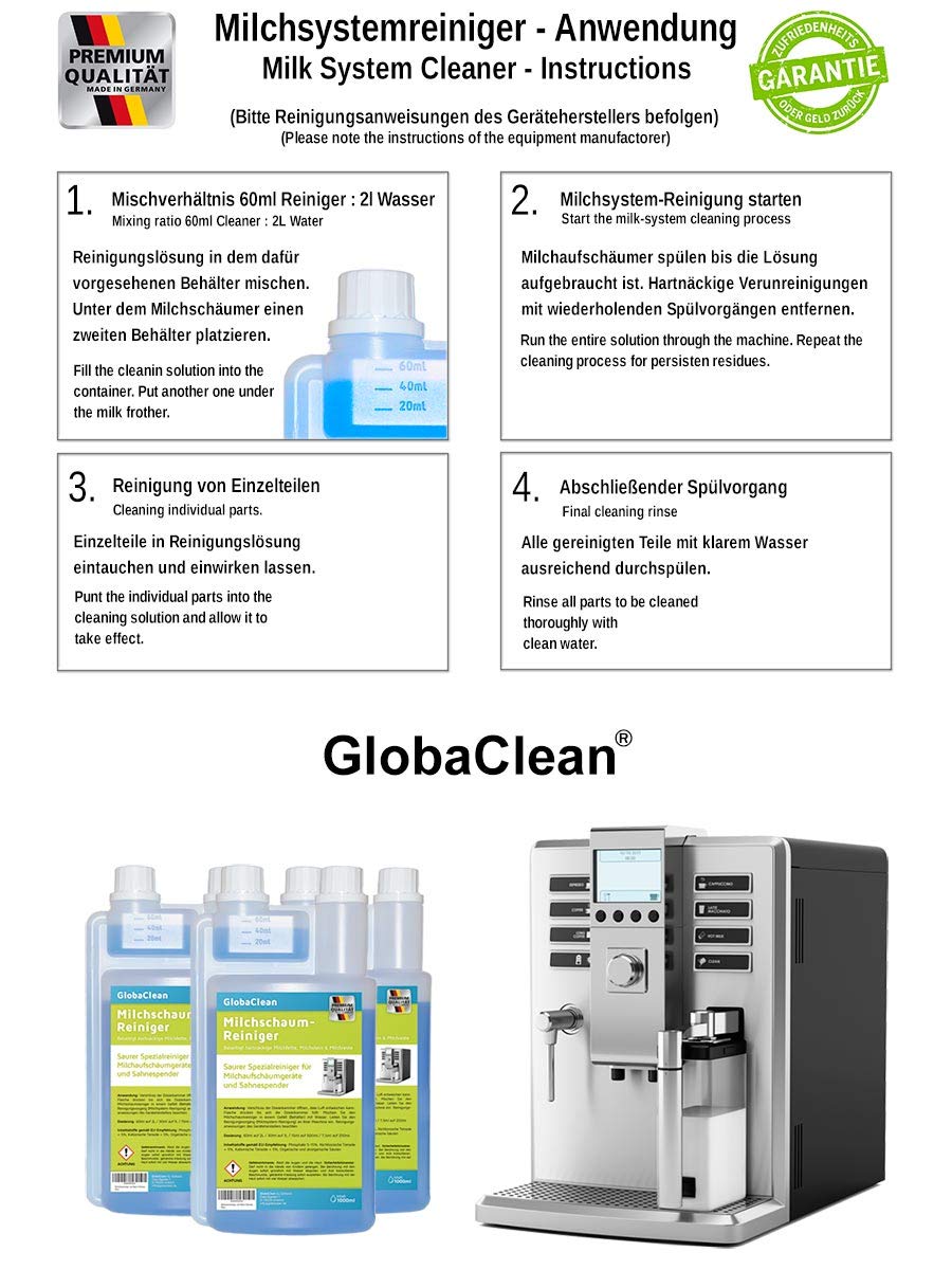 Detergente liquido per schiumalatte per macchine da caffè automatiche e macchine da caffè – Detergente liquido per schiumalatte (2 x 1 litri)