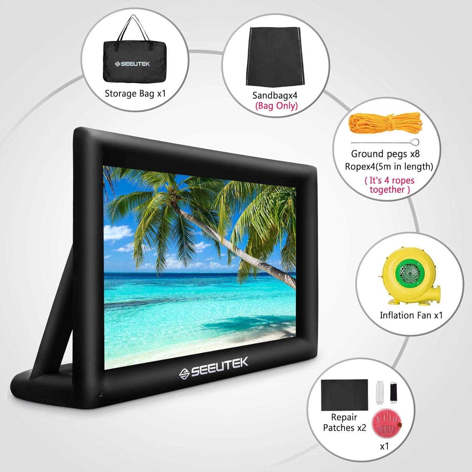 Bеѕt Dеаl 🛒 Seeutek 20 Feet Inflatable Outdoor Movie Projector Screen Outside Blow Up Mega Movies TV Projectors Theater Screens for Backyard with Inflation Fan and Storage Bag, Supports Front and Rear Projection