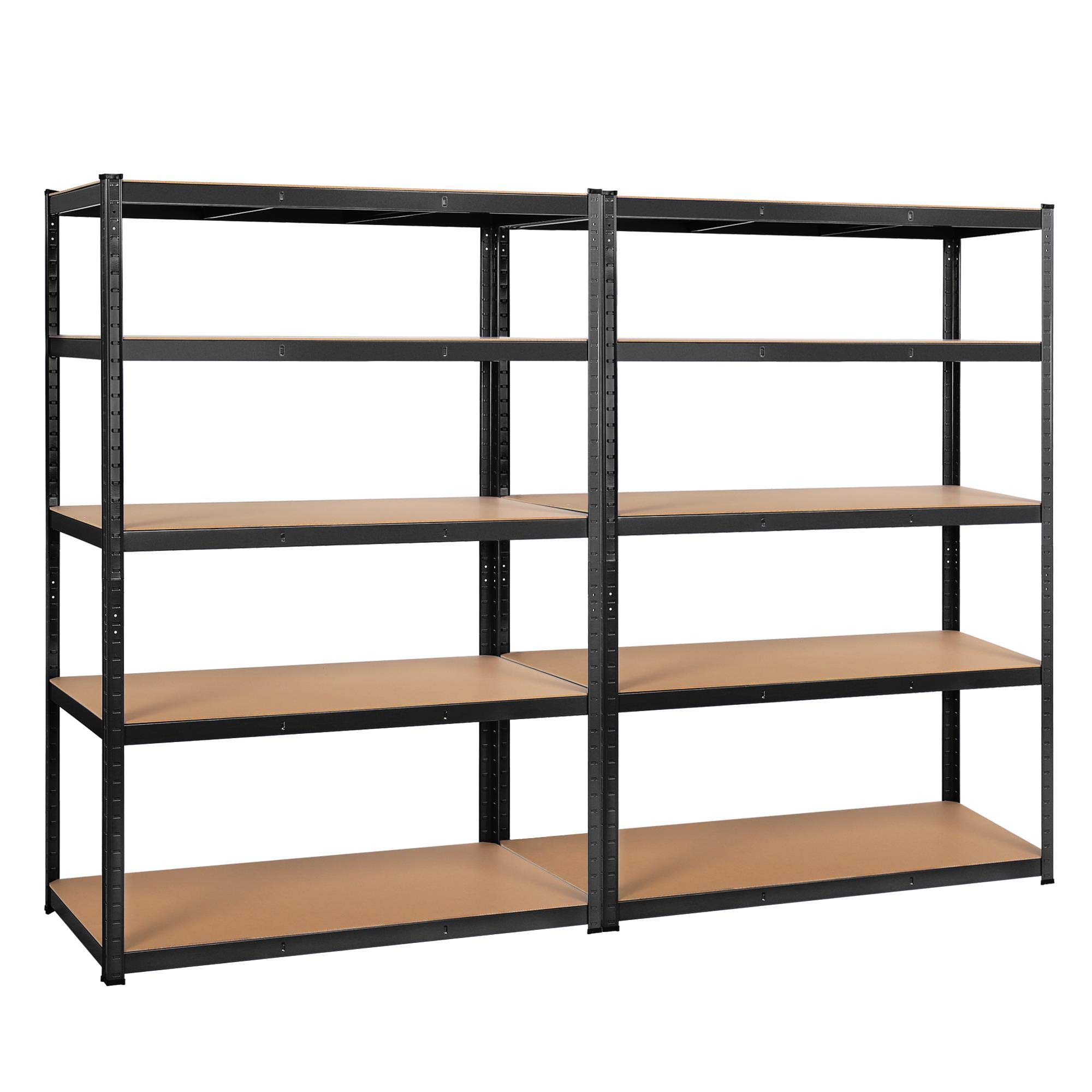 Yaheetech Set de 2 Estanterías Metálicas Galvanizadas Estantería para Cargas Pesadas de 5 Baldas para Hogar, Garaje, Cocina,180X60X120cm Negro