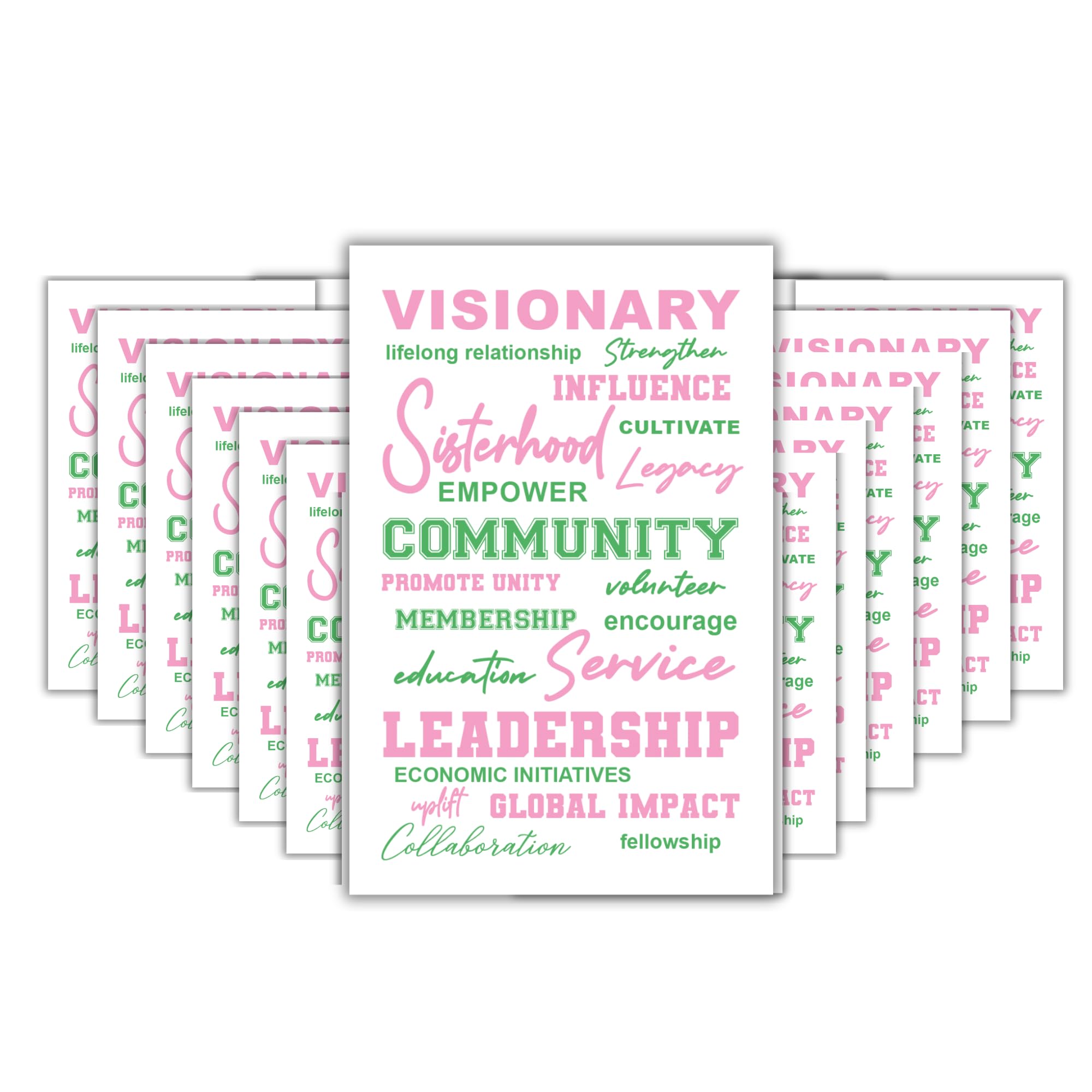 PG_20 PC Sorority-Inspired Empowerment Cards - Pink &amp; Green Blank Inside with White Envelopes