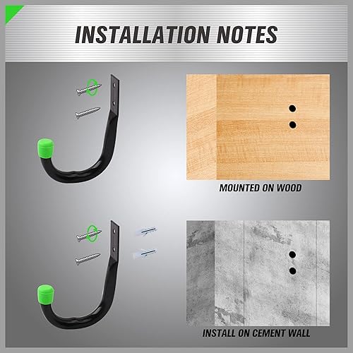 Miniatura 13 de Ganchos de almacenamiento de garaje resistentes, 6 ganchos de bicicleta para pared de garaje, ganchos de garaje utilitarios, gancho en J de montaje