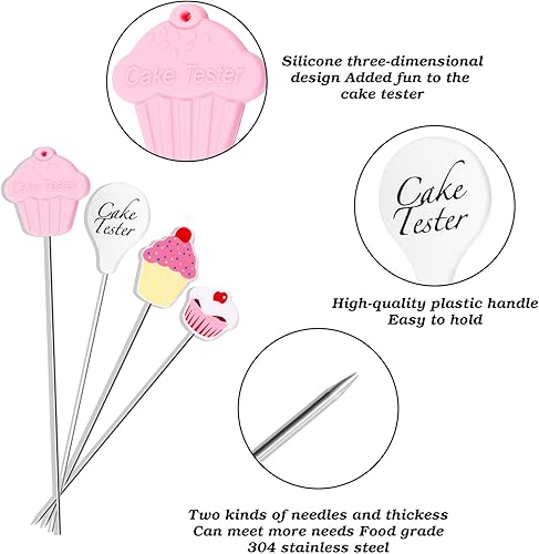 Miniatura 3 de BENBO Juego de 4 agujas de prueba reutilizables de acero inoxidable, brochetas, pasadores de agitación y 2 rebanadores para utensilios de cocina y