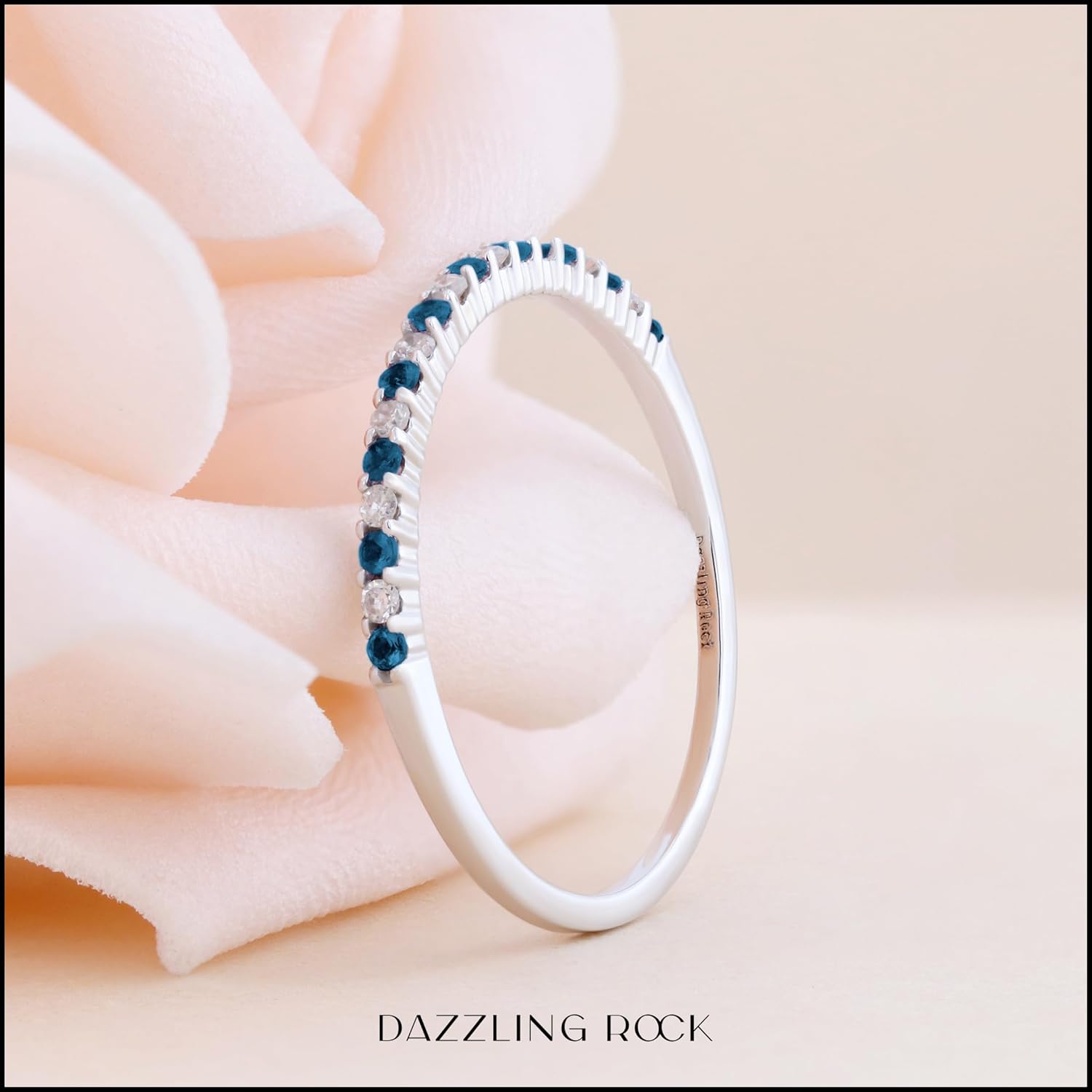 Dazzlingrock Collection 0.15 cttw Alternate Round Blue & White Diamond Stackable Ring for Women in 14K Solid Gold