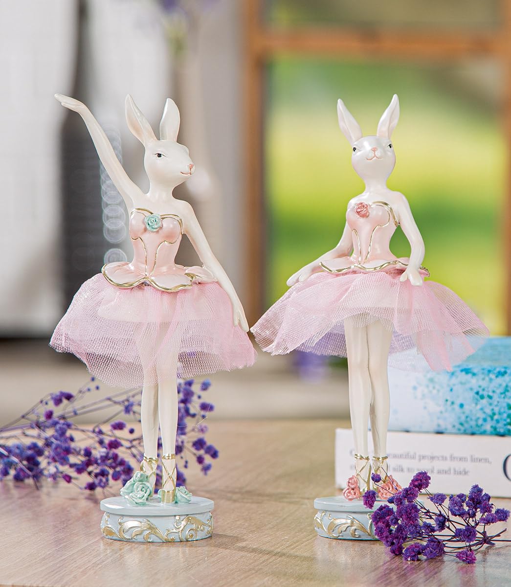MF Primabella Ballett Hase Dekofigur, Weiß mit Rosa Tüllrock, Kunstharz, 20,5 cm Höhe, Ostern Frühlingsdekoration, Ballettmotiv mit Standfuß