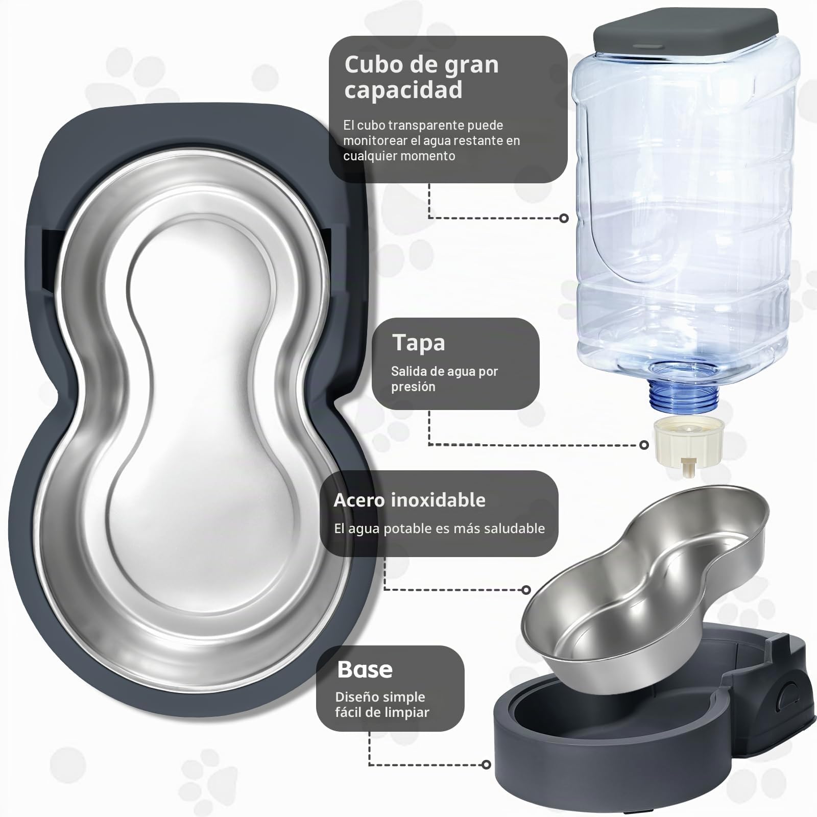 Comedero automático para gatos y perros y dispensador de agua con cuenco de acero inoxidable, alimentador de alimentos por gravedad y bebedero para mascotas pequeñas y medianas, cachorros, gatitos, 1