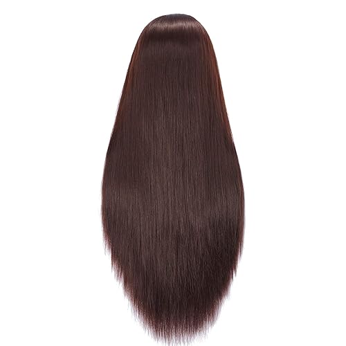 Miniatura 5 de Cabeza de maniquí con cabello de fibra sintética Yaki de 26 a 28 pulgadas (66.04 a 71.12 cm) para estilizar, cabeza de muñeca para entrenamiento de