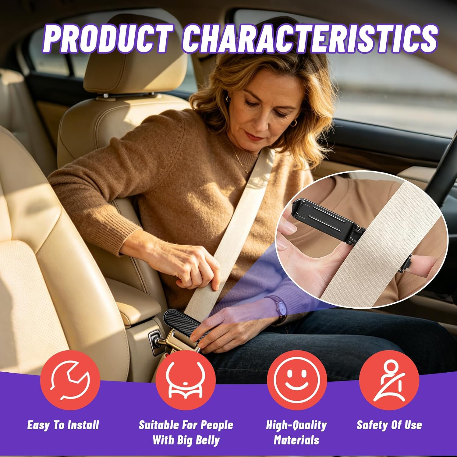 Car Seatbelt Adjuster Car, 4 Pack Universal Car Seat Belt Pads Cover for More Comfortable Driving, Car Shoulder Neck Protector Strap Positioner for Car | pain-free shoulder support, quick clip-on mounting