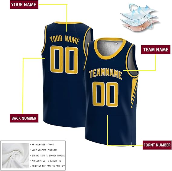 Custom Basketball Jersey - Personalized Basketball Jerseys Printed/Stitched Sport Shirt Uniform for Men Women Youth Kid (Navy-12)