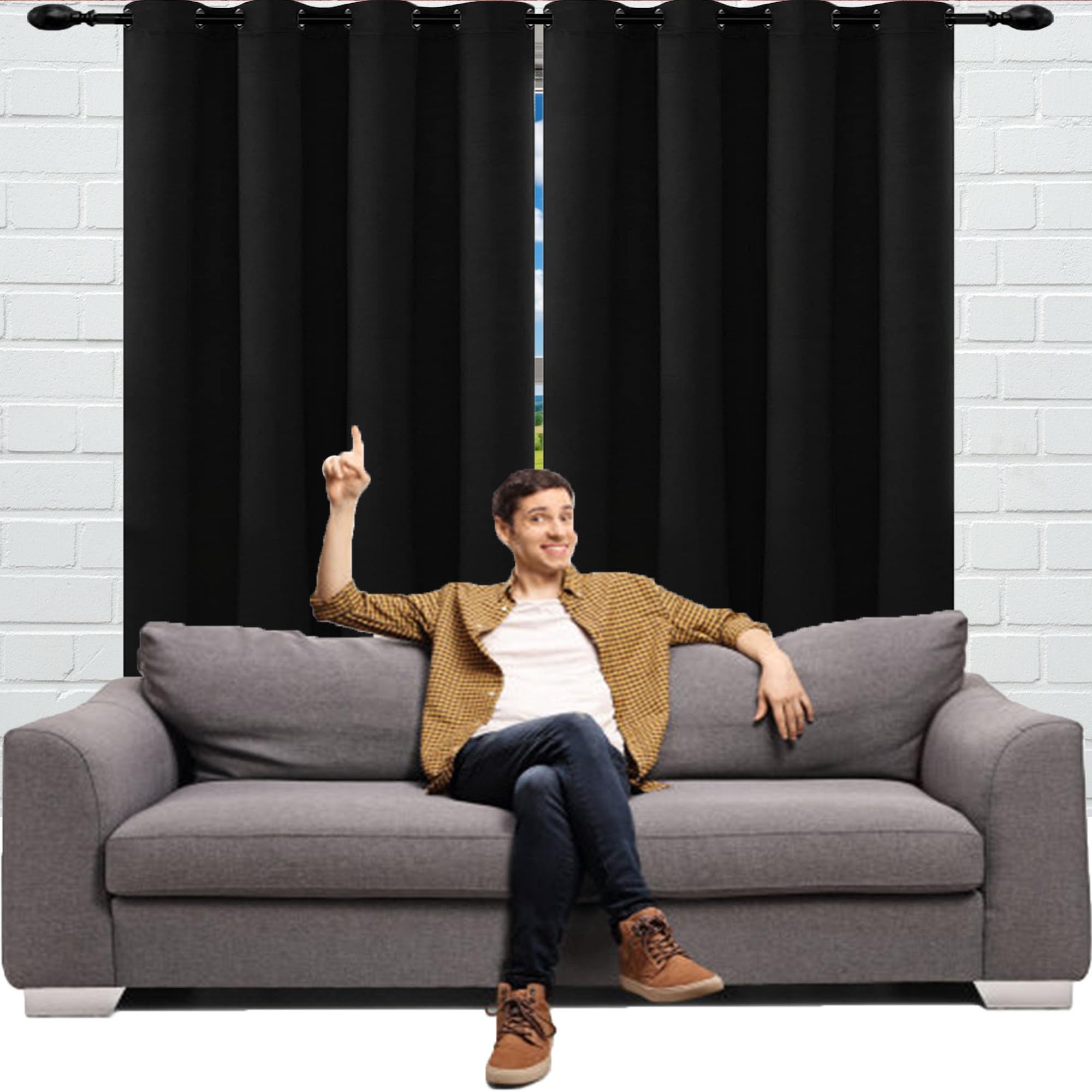 Rideaux Occultants 210 x 80 cm Thermique Isolant Anti Froid et Chaleur Draperies Intérieurs Modernes Installation Facile,pour Salon, Noir