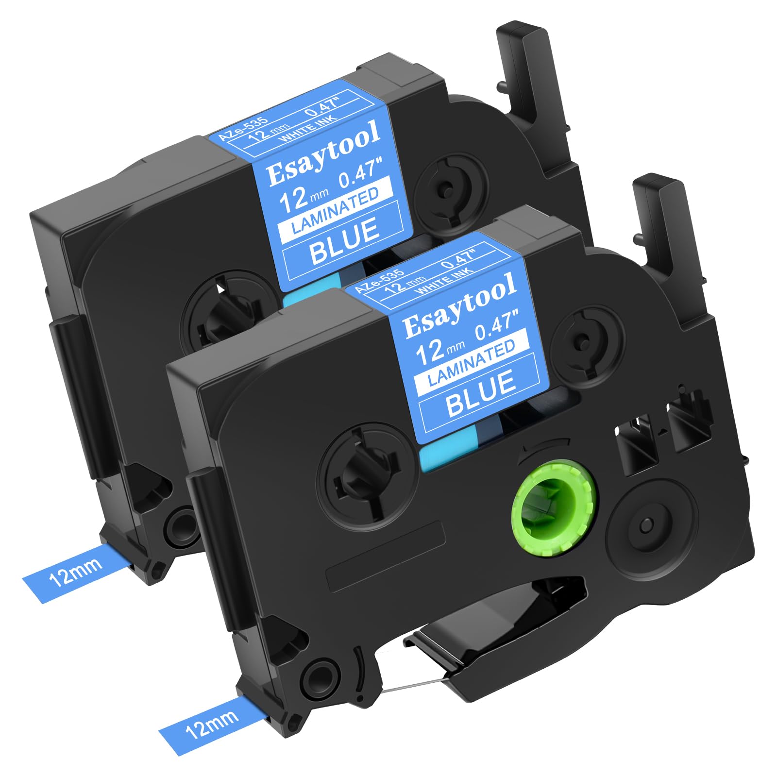 2 Pack Esaytool Replacement for P-Touch TZe-535 TZe535 TZ535 White on Blue Laminated Label Tape 1/2" 12mm 0.47" Compatible with ptouch PT-D210 D220