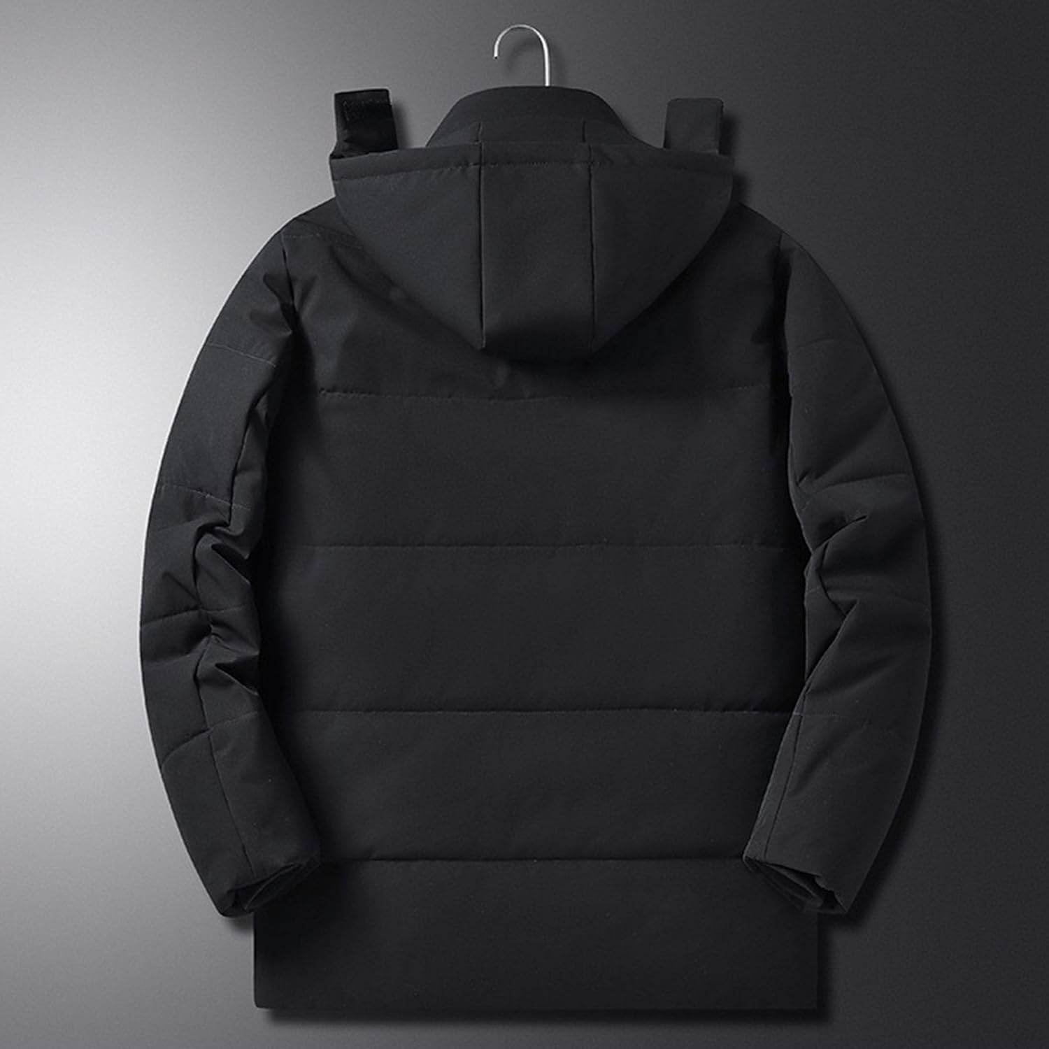 Men Vintage Hooded Cotton-Padded Jacket Warm Zipper Down Coat with Pocket Classic Thicken Winter Solid Outerwear