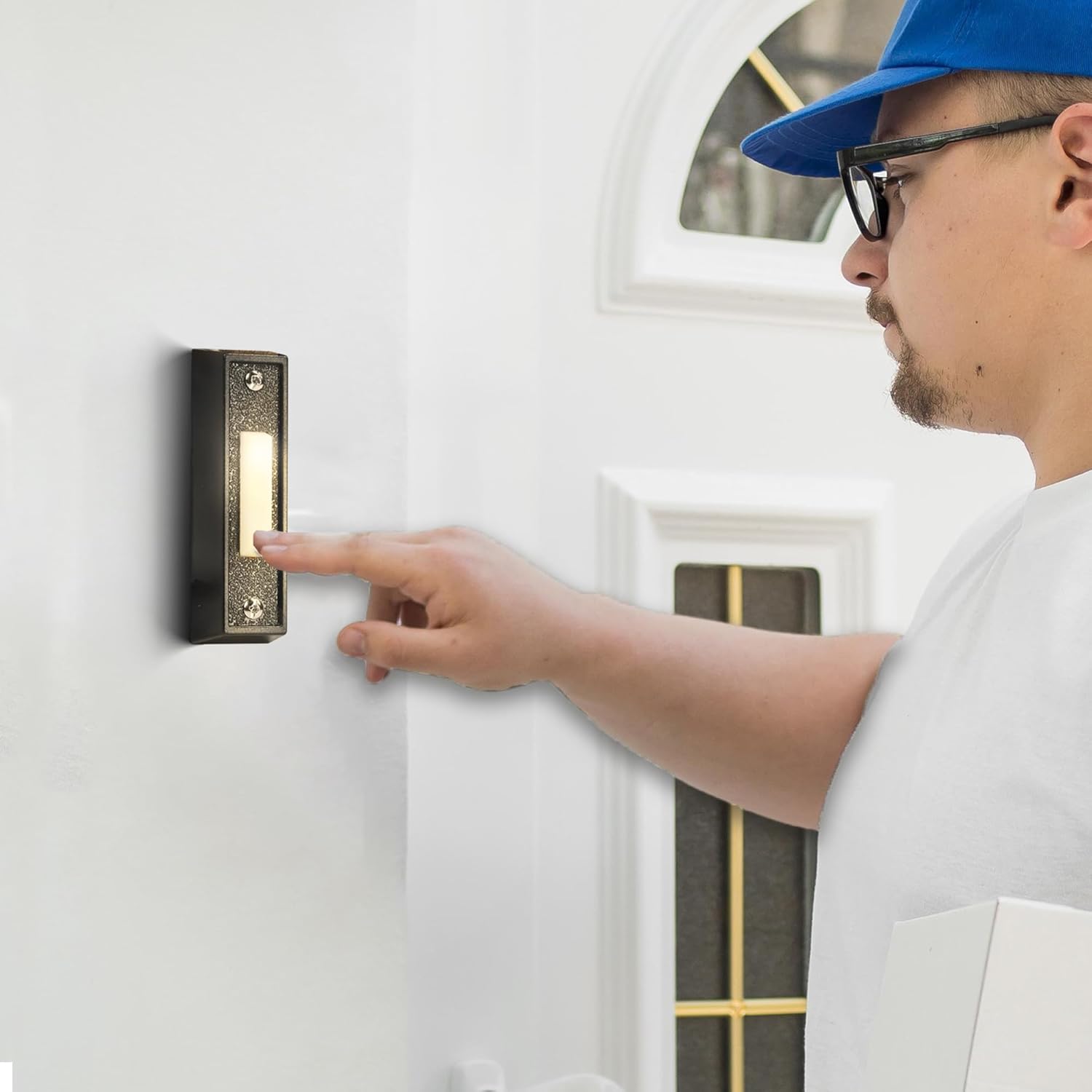 LED Lighted Doorbell Button (Black) - Wired Illuminated Doorbell with Warm Yellow LED Light, Durable and Easy to Install for Home, Office, Apartments, and Commercial Buildings