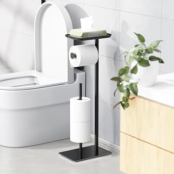 Toilet Paper Holder Stand with Top Storage Shelf