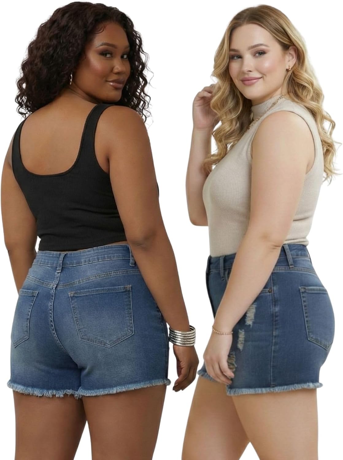 high Waisted Jean Shorts Women Stretchy Womens Jean Shorts, Frayed Hem, Comfy fit,Ripped Denim Shorts, Soft Denim - Image 2