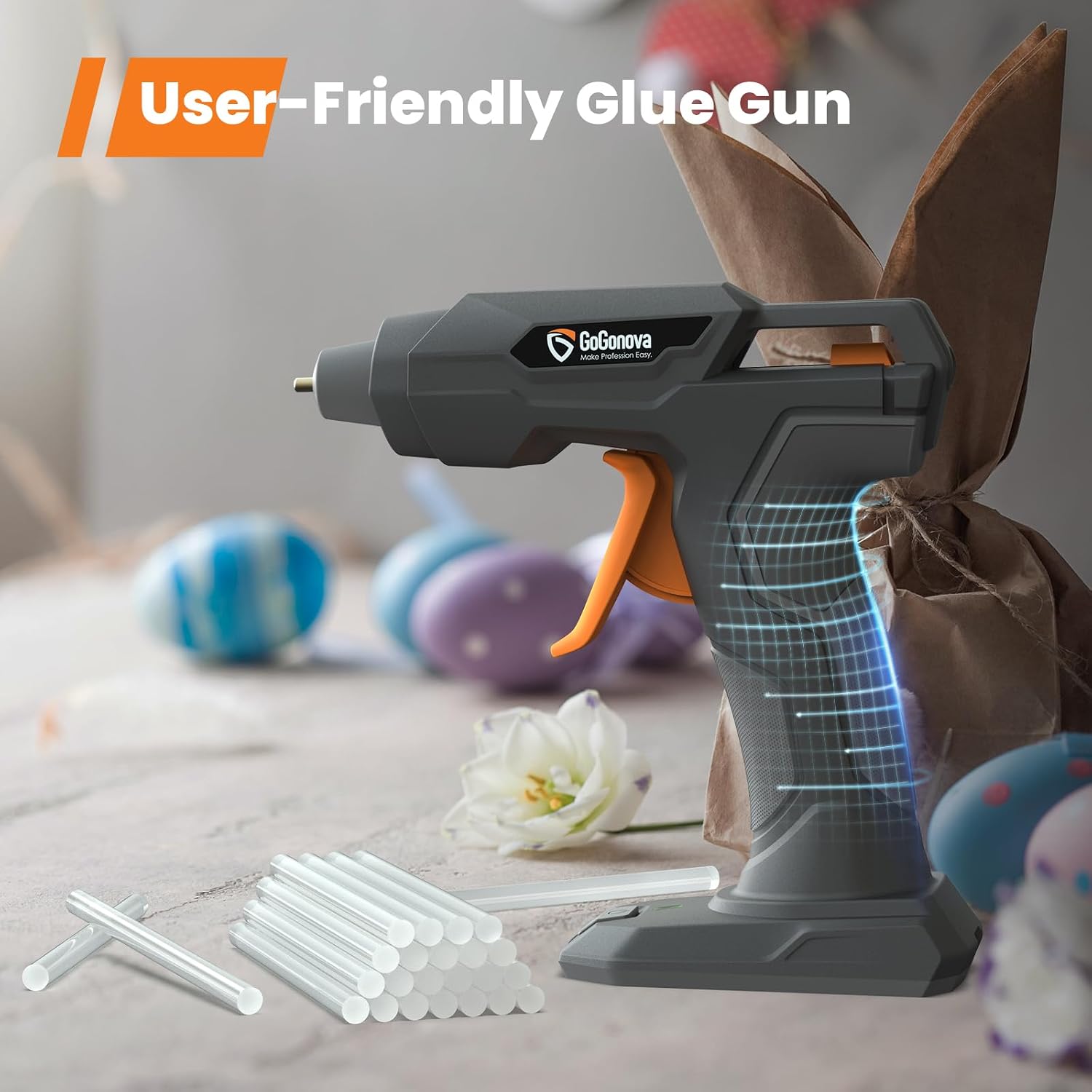 GoGonova Hot Glue Gun, 20s Fast Preheating Cordless Glue Gun, 2Ah USB-C Rechargeable Hot Glue Gun and 25 Pcs Mini Glue Sticks Set, Grey